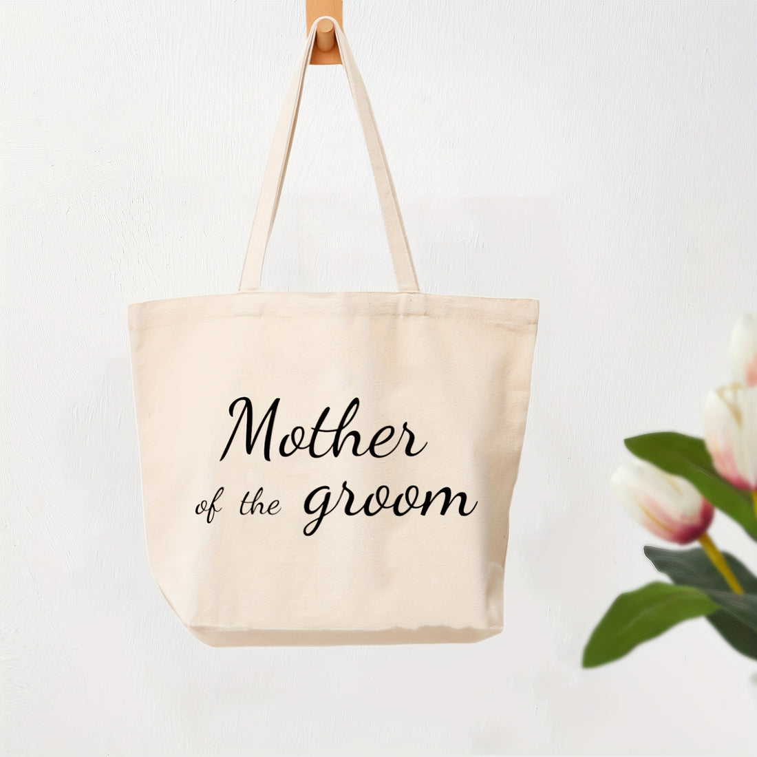 1pc, Mother Of Bride/Mother Of Groom Canvas Bag Wedding Decoration Gift Bag Gift For Mom At Wedding, Large Tote Top Handle Shoulder Bags, Shopping Travel Work Reusable Portable Tote Bag, Party Supplies, Holiday Supplieso
