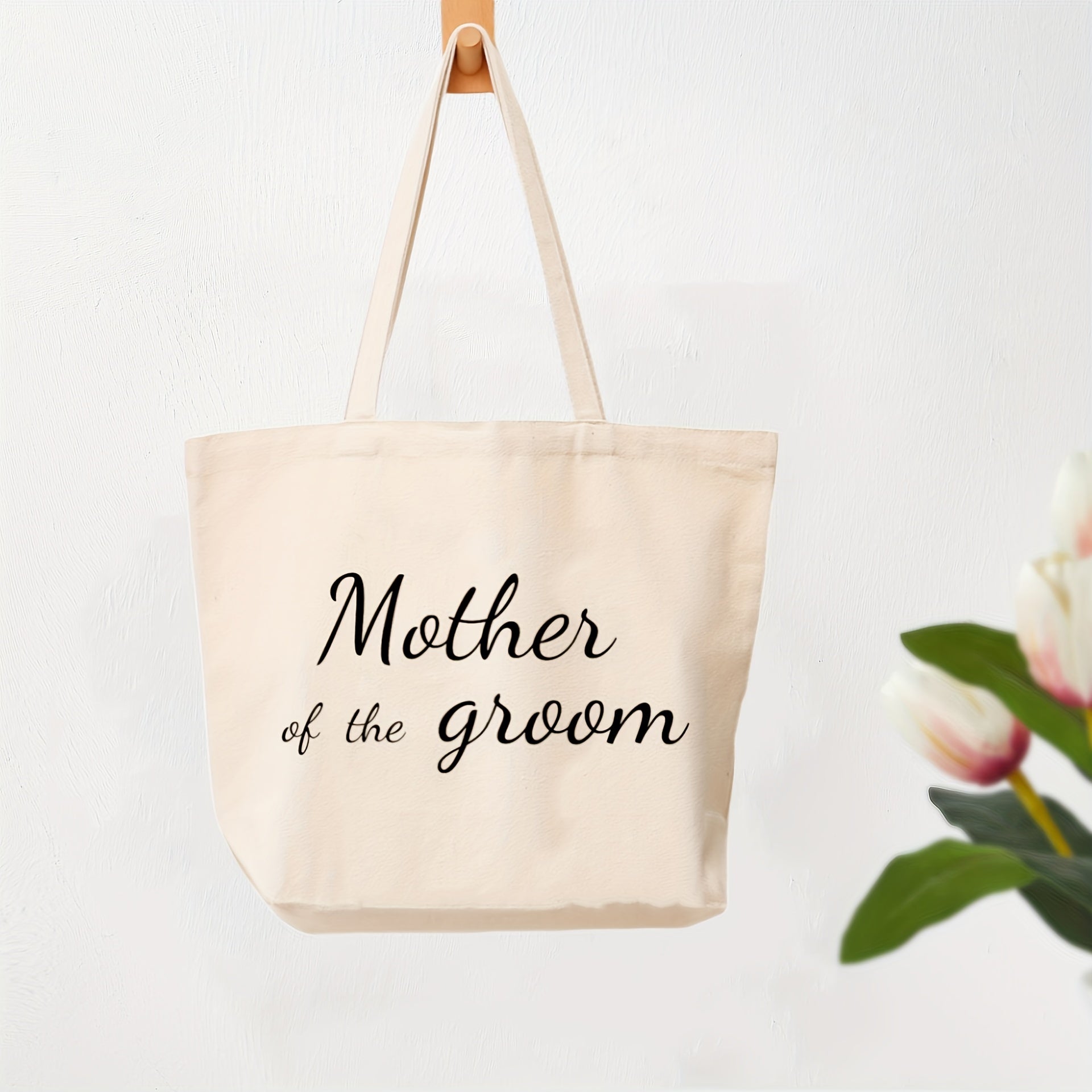 1pc, Mother Of Bride/Mother Of Groom Canvas Bag Wedding Decoration Gift Bag Gift For Mom At Wedding, Large Tote Top Handle Shoulder Bags, Shopping Travel Work Reusable Portable Tote Bag, Party Supplies, Holiday Supplieso