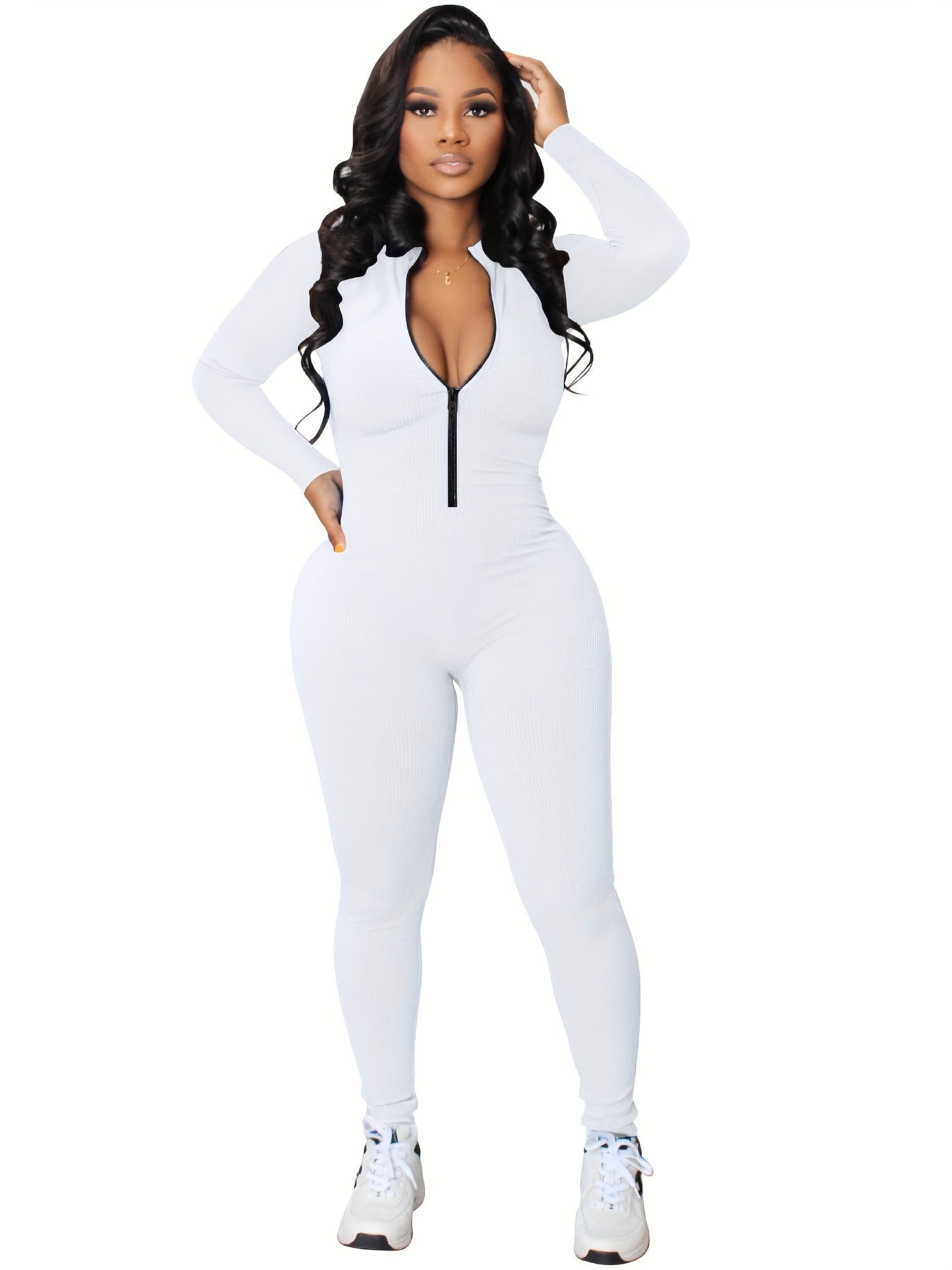 Women's Zip-Front Slim Jumpsuit - Cozy, Stretchy & Chic - Perfect for Spring/Fall