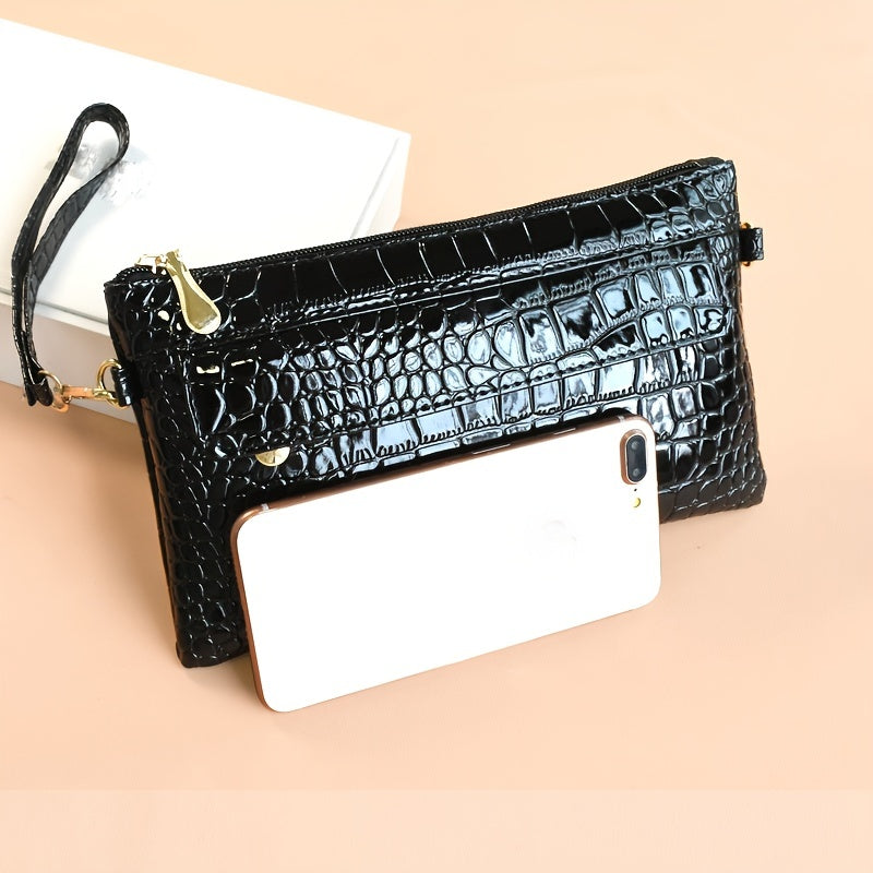 Croc Embossed Clutch Bag Women's Elegant Crossbody
