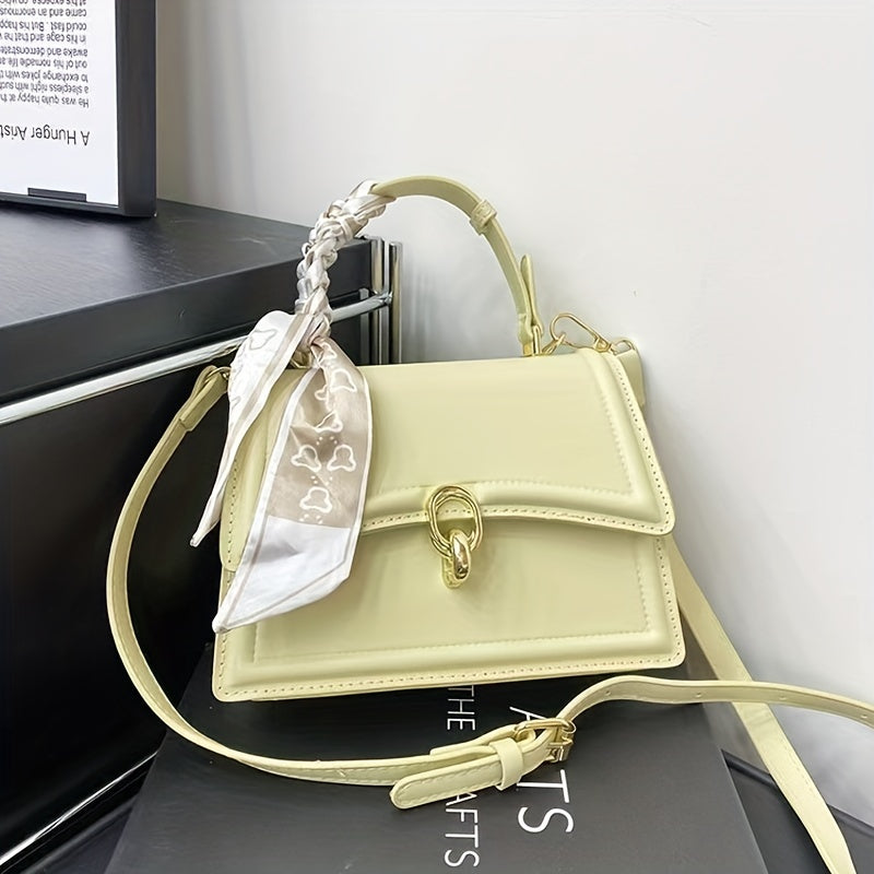 Handbag, Trendy Scarf Decor Crossbody Bag, Women's Small PU Leather Flap Purse