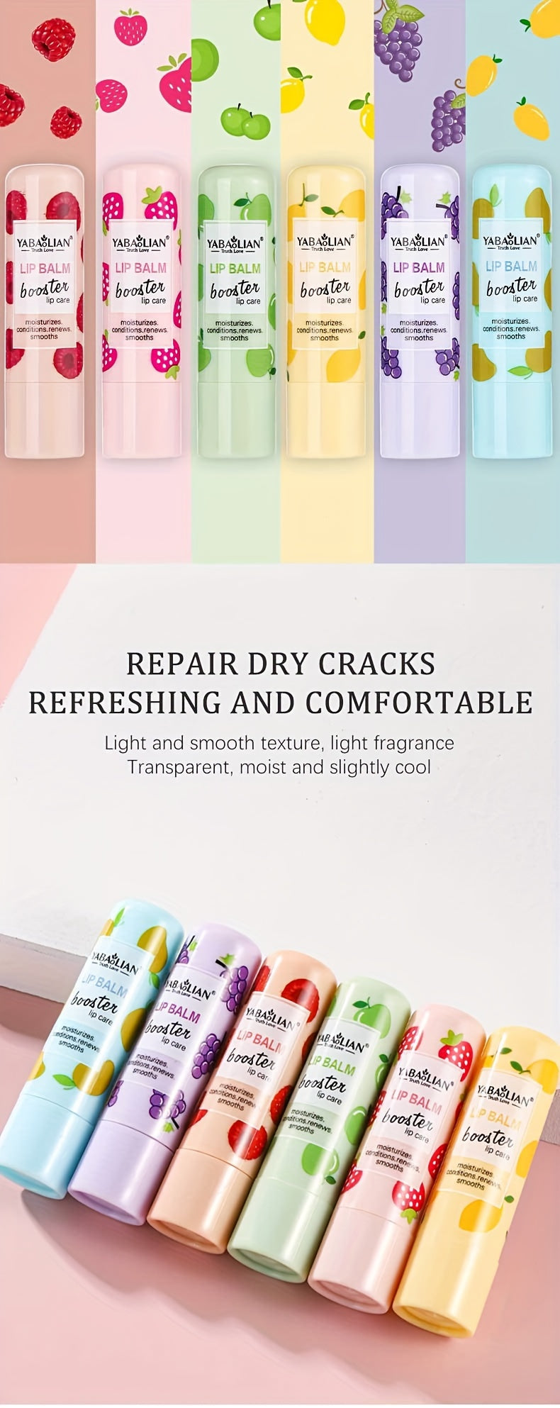 Moisturizing Lip Balm, 6 Fruit Flavors