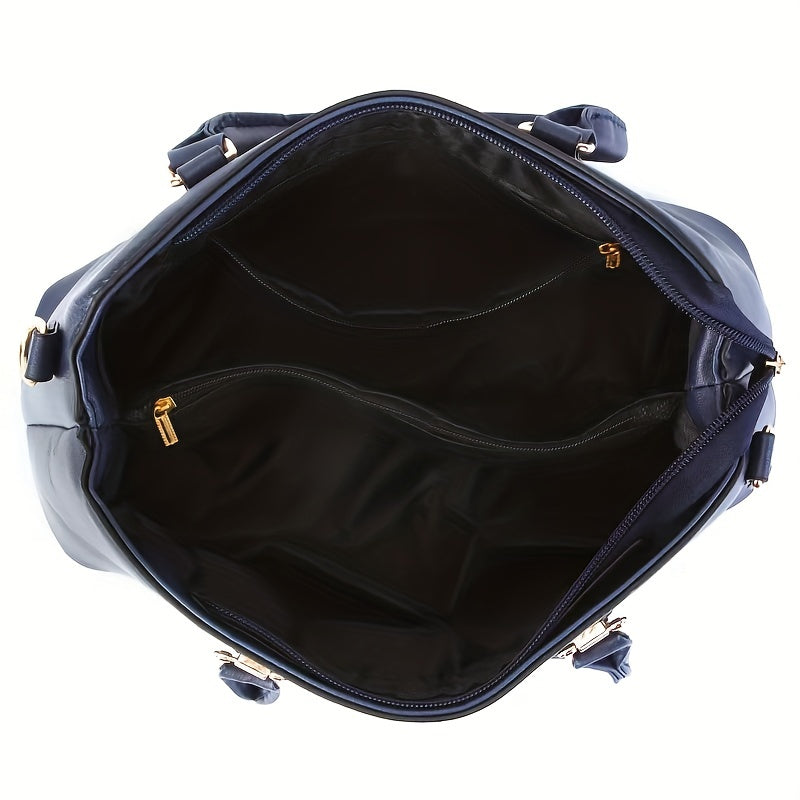 2pc Solid Color Trendy Shoulder Bag, Faux Leather Versatile Handle Handbagbag, Large Capacity Zipper Stylish Crossbody Bag
