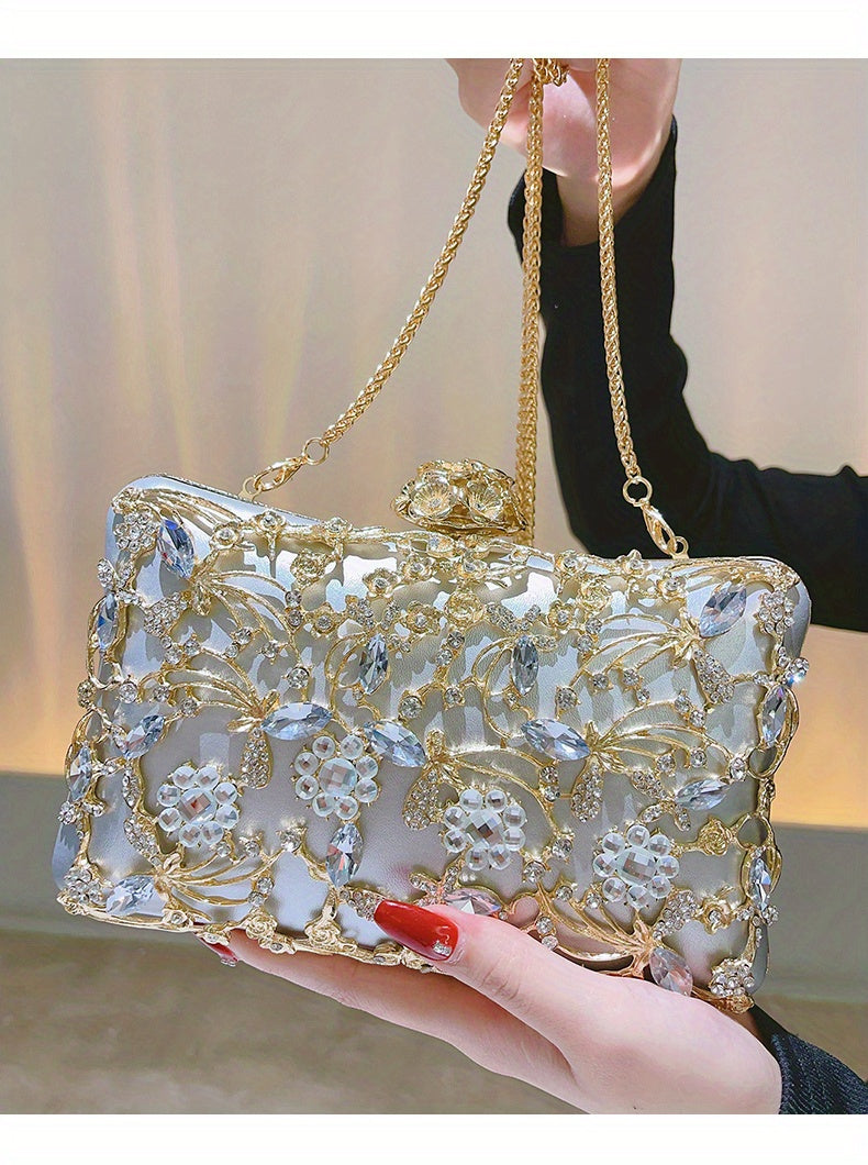 Elegant Hollow Rhinestone Women's Evening Bag, Box Clutch Purse for Party Prom Wedding