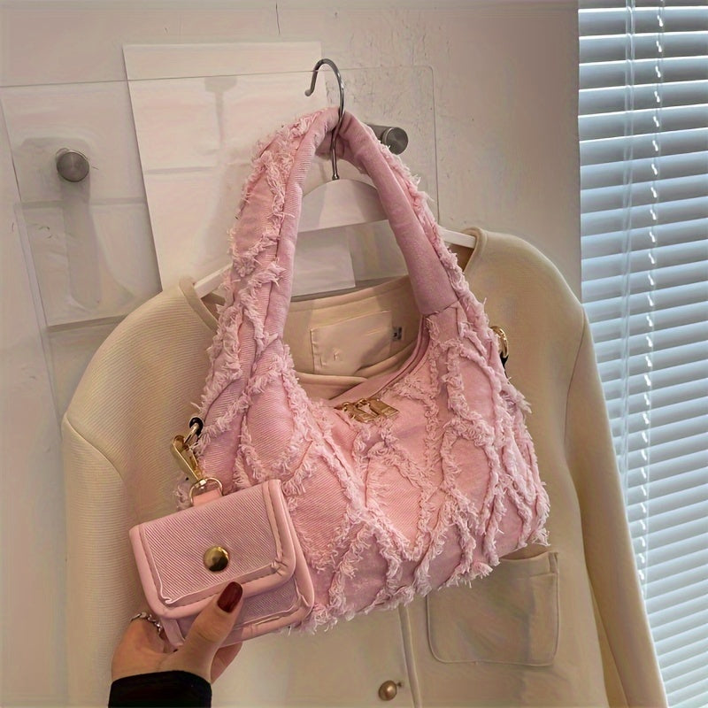 Bag - Fashion Forward Shoulder Tote with Quilted Argyle Pattern & Detachable Coin Purse - Perfect Underarm Stylish Accessory