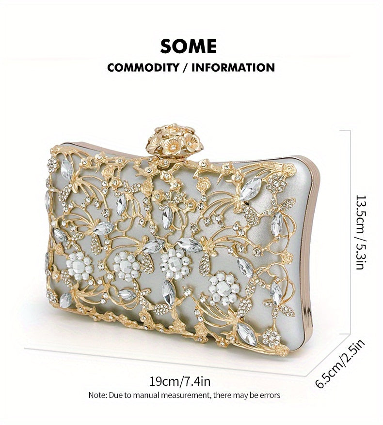 Elegant Hollow Rhinestone Women's Evening Bag, Box Clutch Purse for Party Prom Wedding