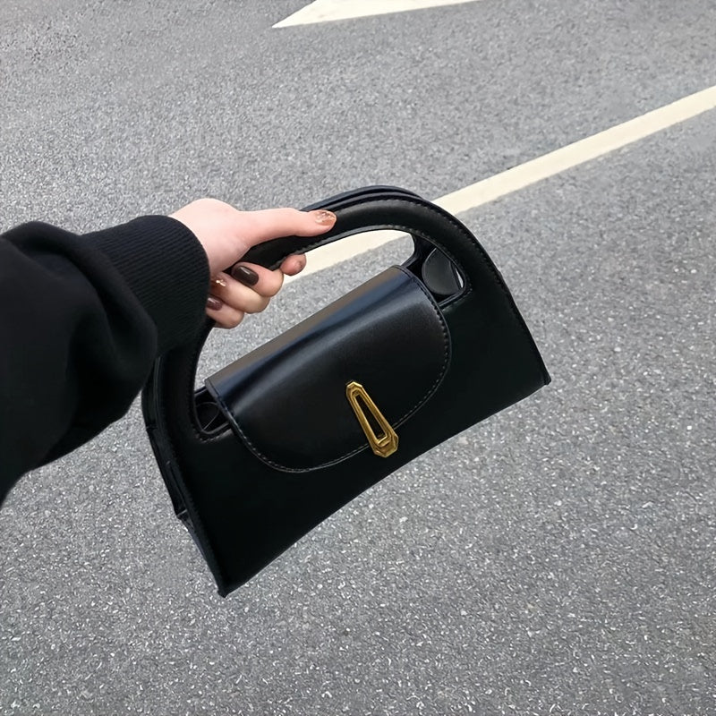 Vintage Black Handbag with Golden Clasp & Chain Strap