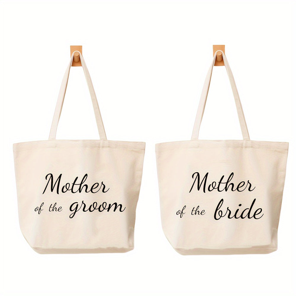 1pc, Mother Of Bride/Mother Of Groom Canvas Bag Wedding Decoration Gift Bag Gift For Mom At Wedding, Large Tote Top Handle Shoulder Bags, Shopping Travel Work Reusable Portable Tote Bag, Party Supplies, Holiday Supplieso