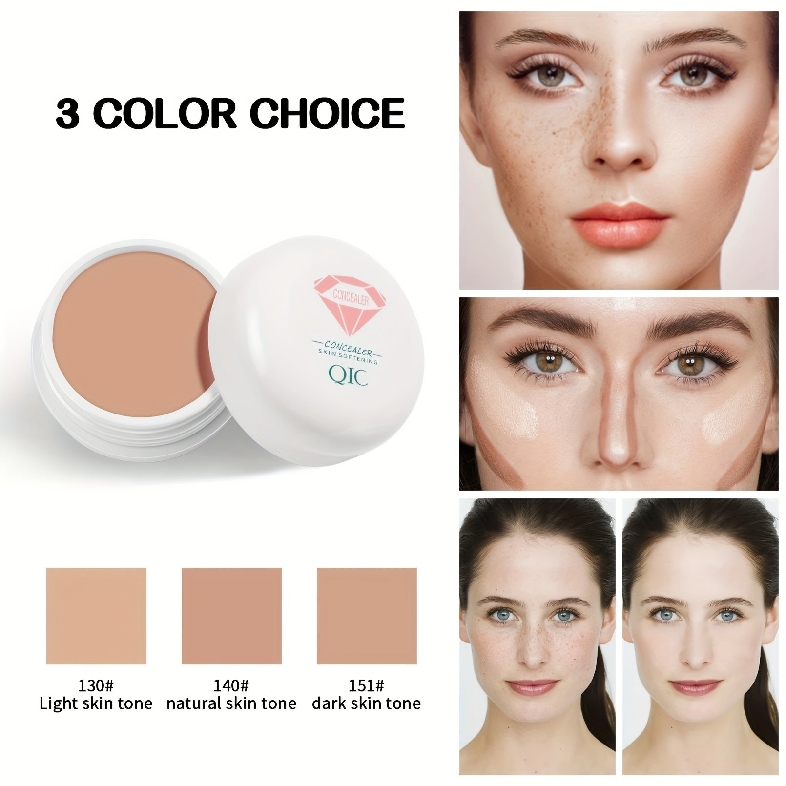 QIC Full Coverage Concealer & Foundation - Matte Finish, Natural Coverage for Dark Circles, Blemishes, & Contouring, Non-Cakey Formula, All Light Beige Types, Plant-Based Squalane, 1fl.oz, Beauty Product, Sleek Packaging, Smo