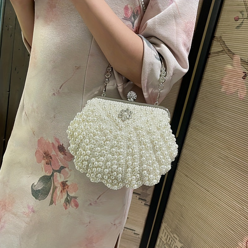 Event Clutch Bag, Buckle Metal Chain Handbag, Floral Handle Party Bag For Wedding