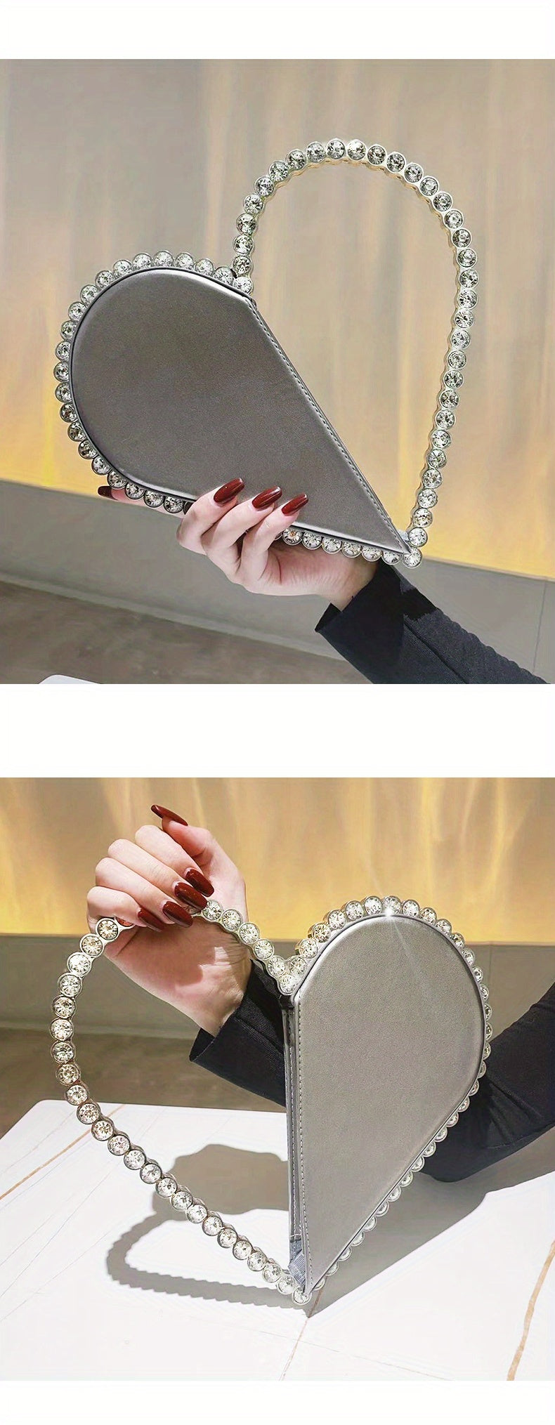 Mini Heart Shape Women's Elegant Evening Bag, Trendy Clutch Purse for Party Prom and Wedding
