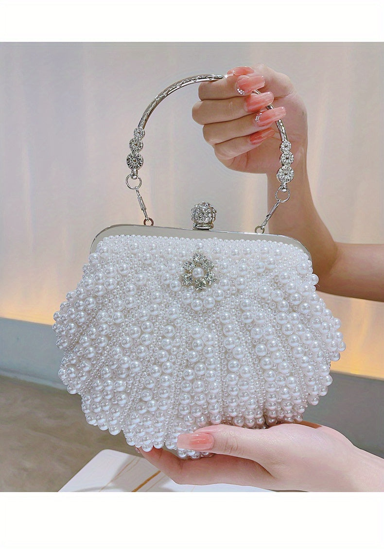 Event Clutch Bag, Buckle Metal Chain Handbag, Floral Handle Party Bag For Wedding