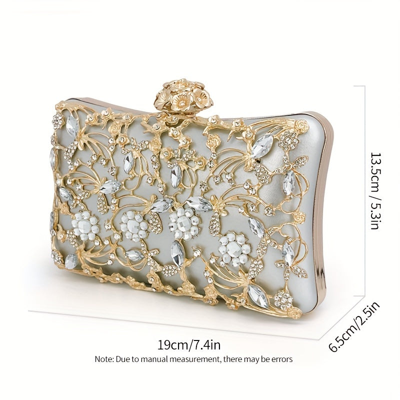 Elegant Hollow Rhinestone Women's Evening Bag, Box Clutch Purse for Party Prom Wedding