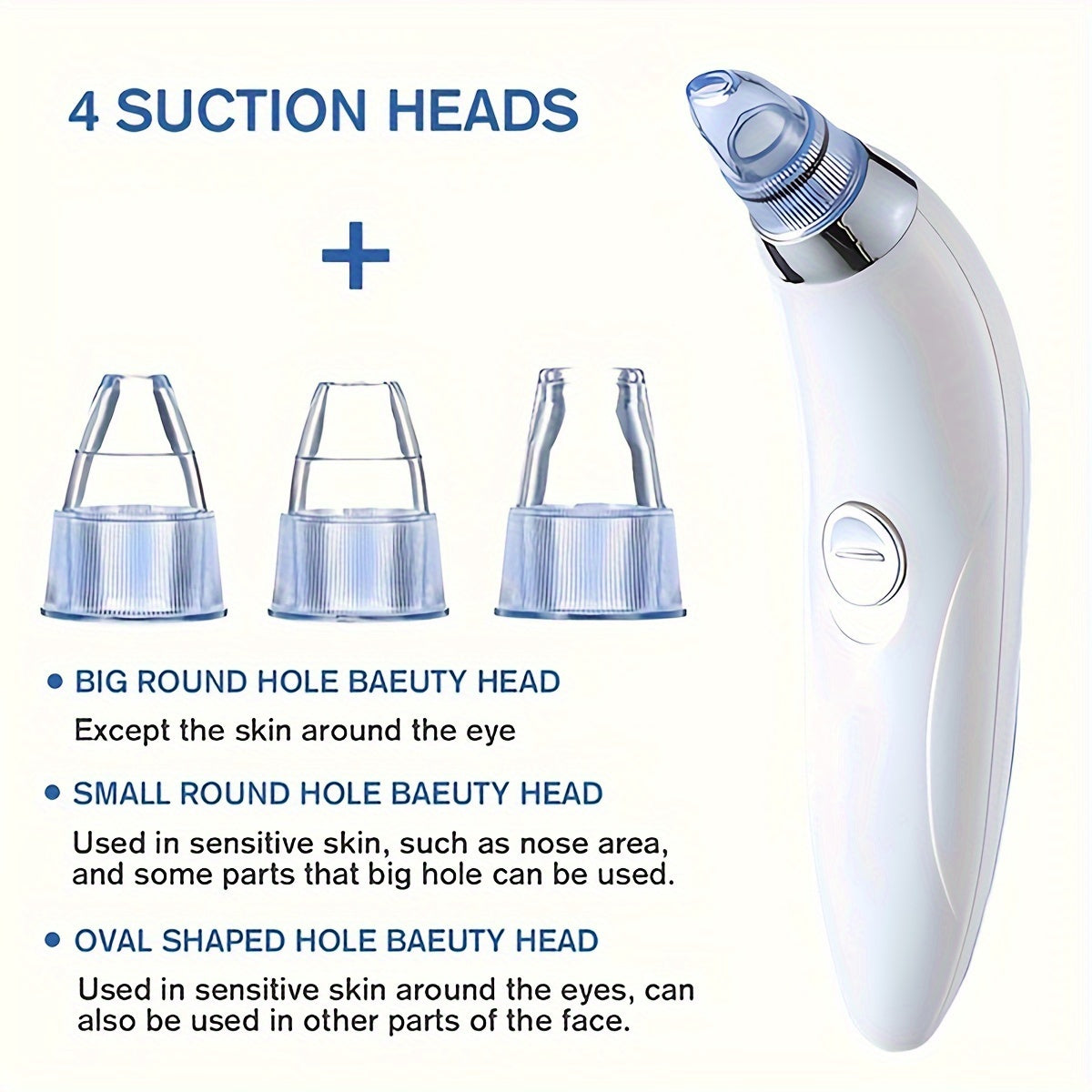 GENAI Blackhead clean Beauty Meter - Portable Facial Pore Cleaner with 4 Probes, Gentle and Safe Cleansing for Men and Women, Battery-Operated (Batteries Not Included)
