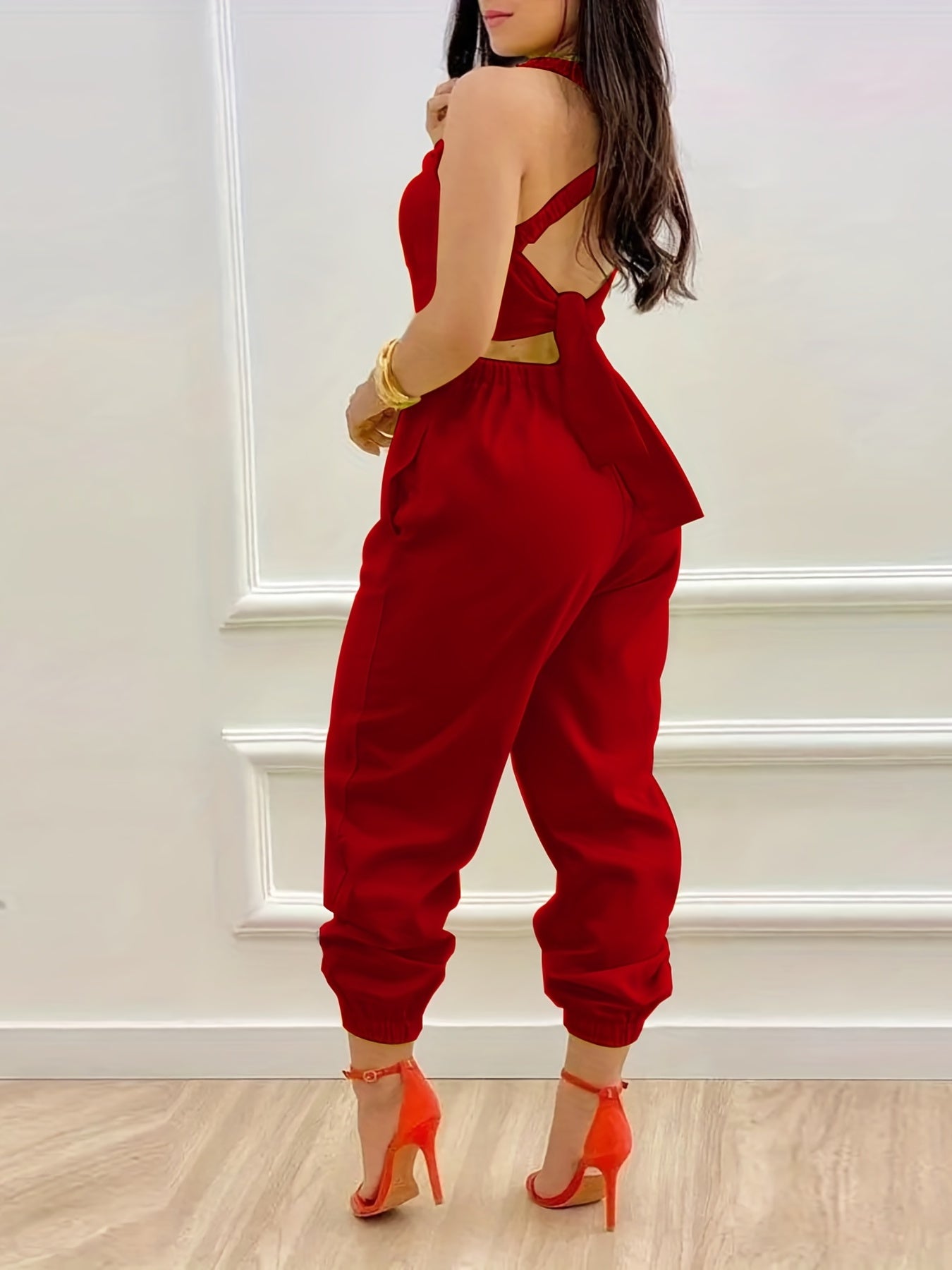 Chic Backless Jumpsuit with Slant Pockets - Casual Women's Wear