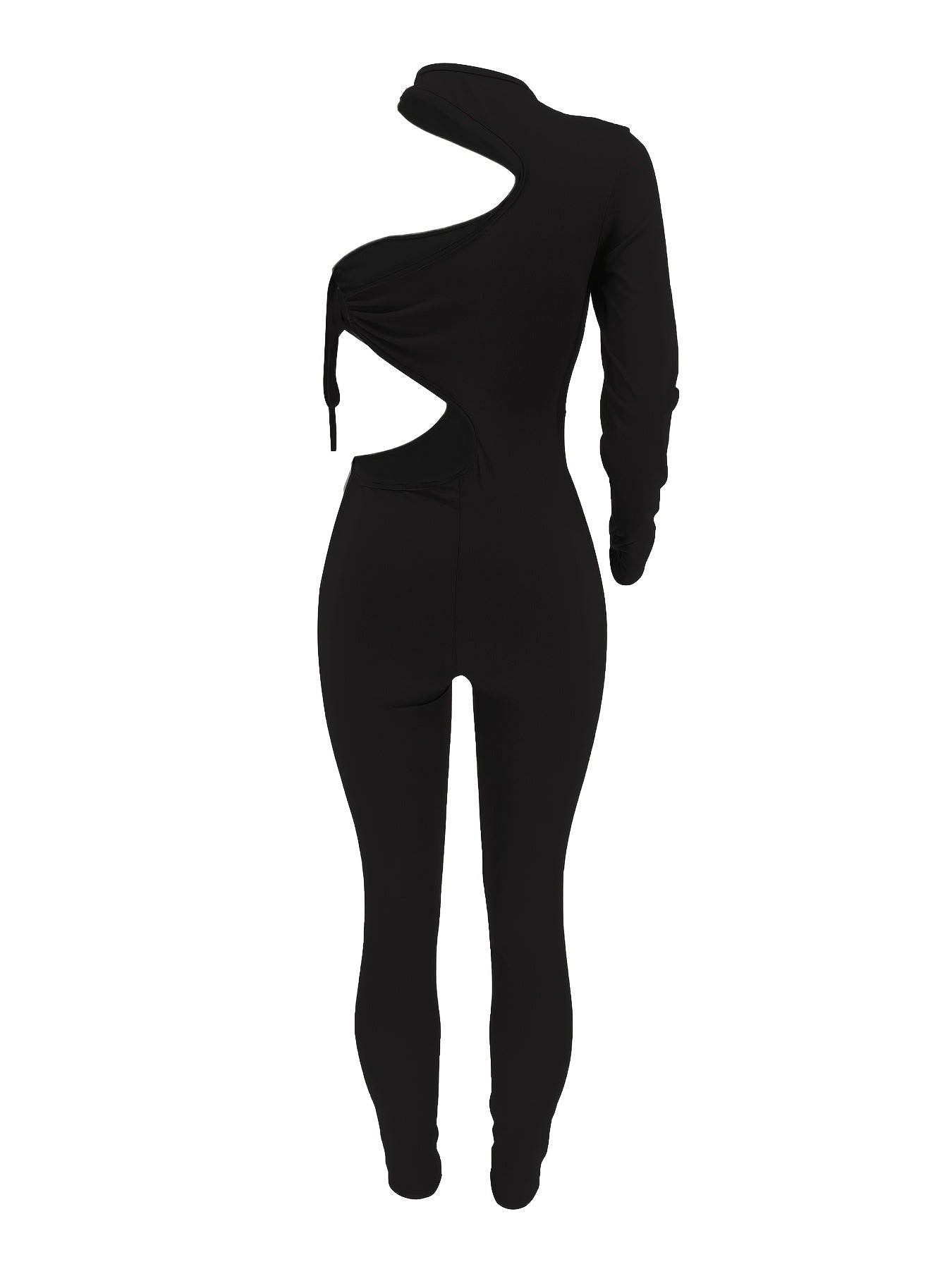 Sexy Asymmetrical One Shoulder Bodycon Jumpsuit - Mid Elasticity, Crew Neck, Solid Color, Polyester, Knit Fabric, Summer Casual Wear for Women - No Sheer, No Printing, Bandeau Style