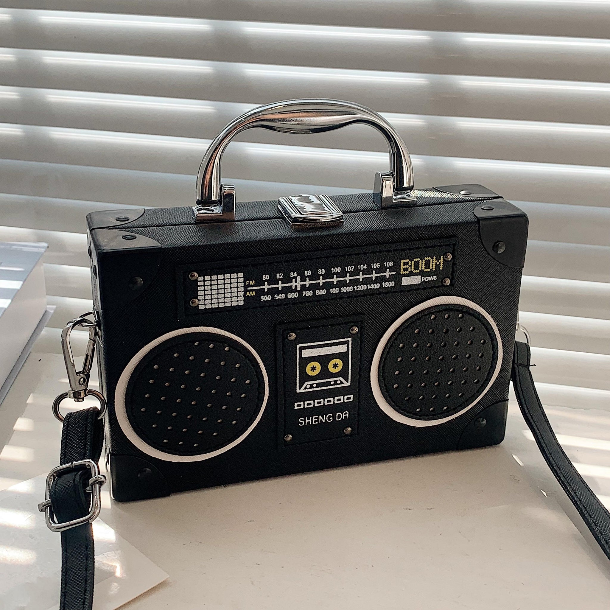Mini Radio Box Crossbody Bag, PU Leather Textured Novelty Bag, Versatile Fashion Shoulder Bag