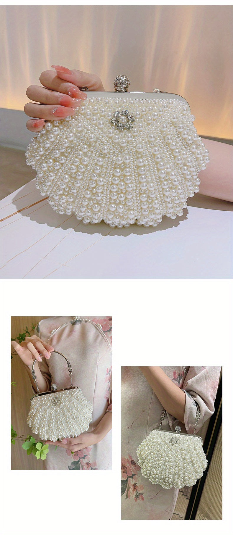 Event Clutch Bag, Buckle Metal Chain Handbag, Floral Handle Party Bag For Wedding