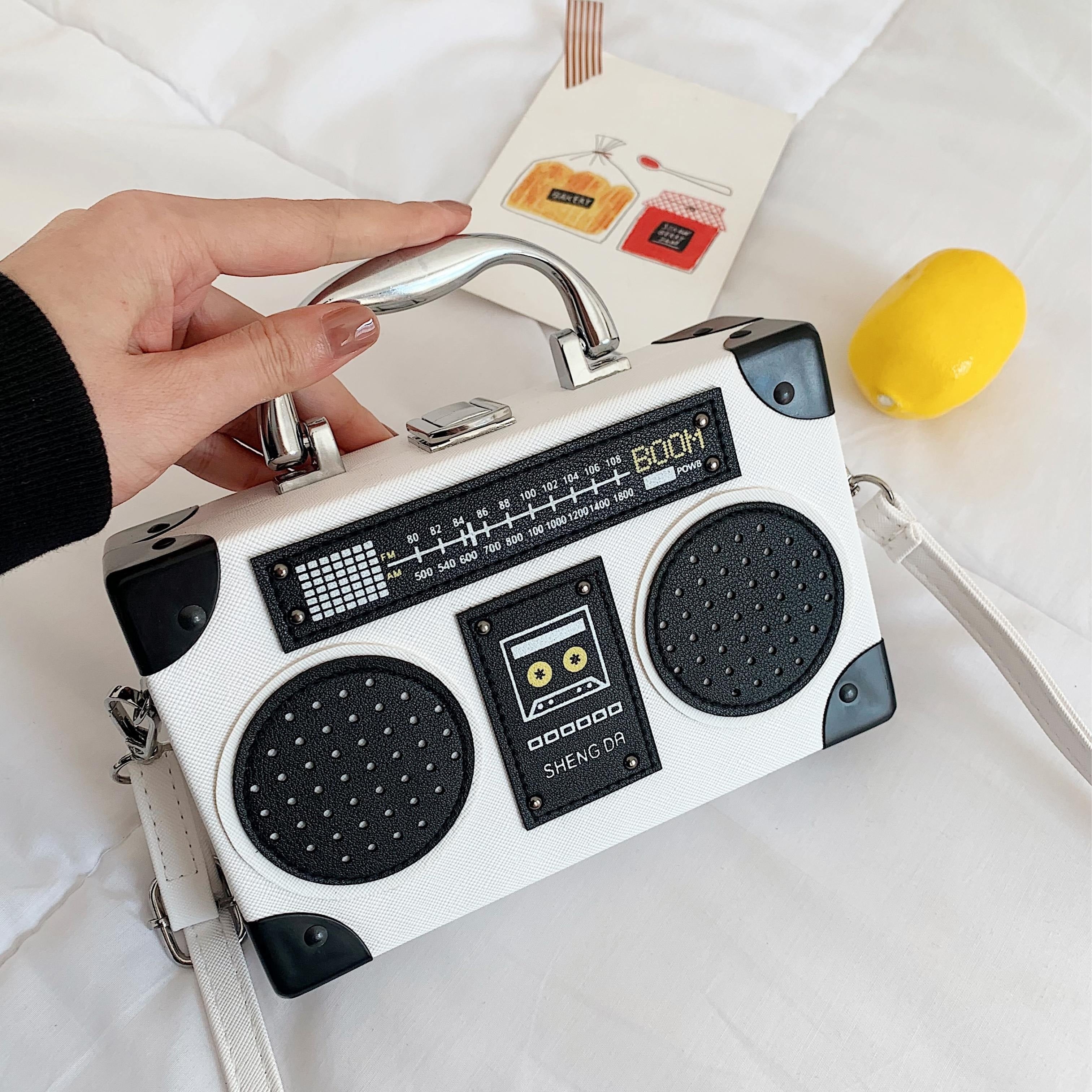 Mini Radio Box Crossbody Bag, PU Leather Textured Novelty Bag, Versatile Fashion Shoulder Bag