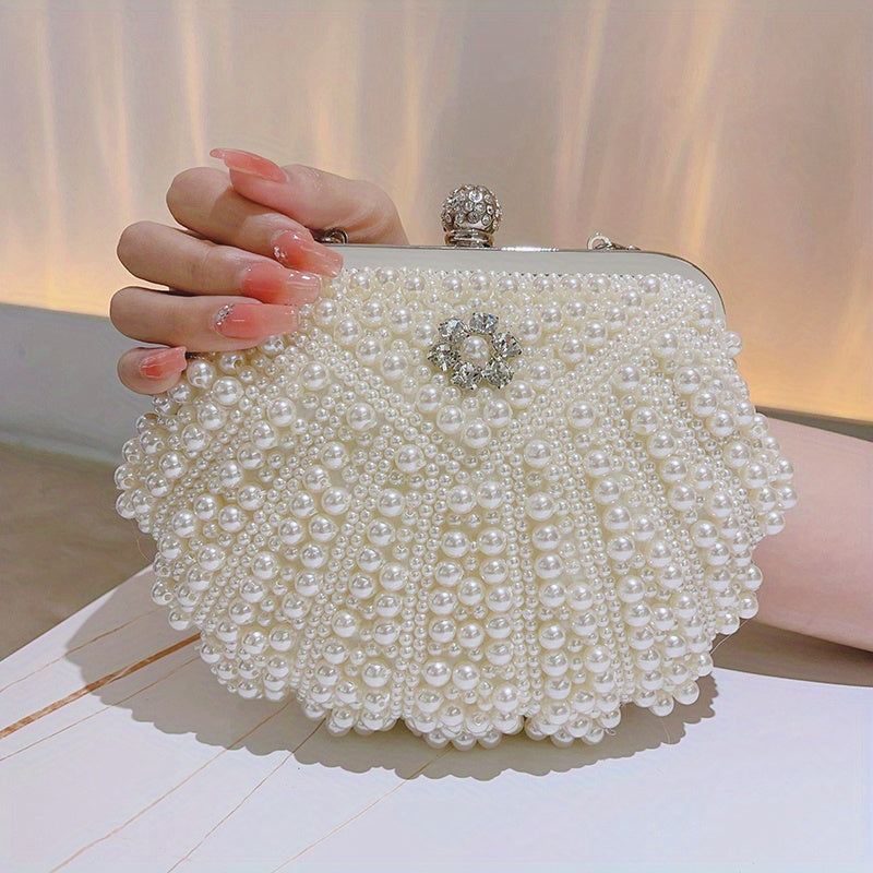 Event Clutch Bag, Buckle Metal Chain Handbag, Floral Handle Party Bag For Wedding