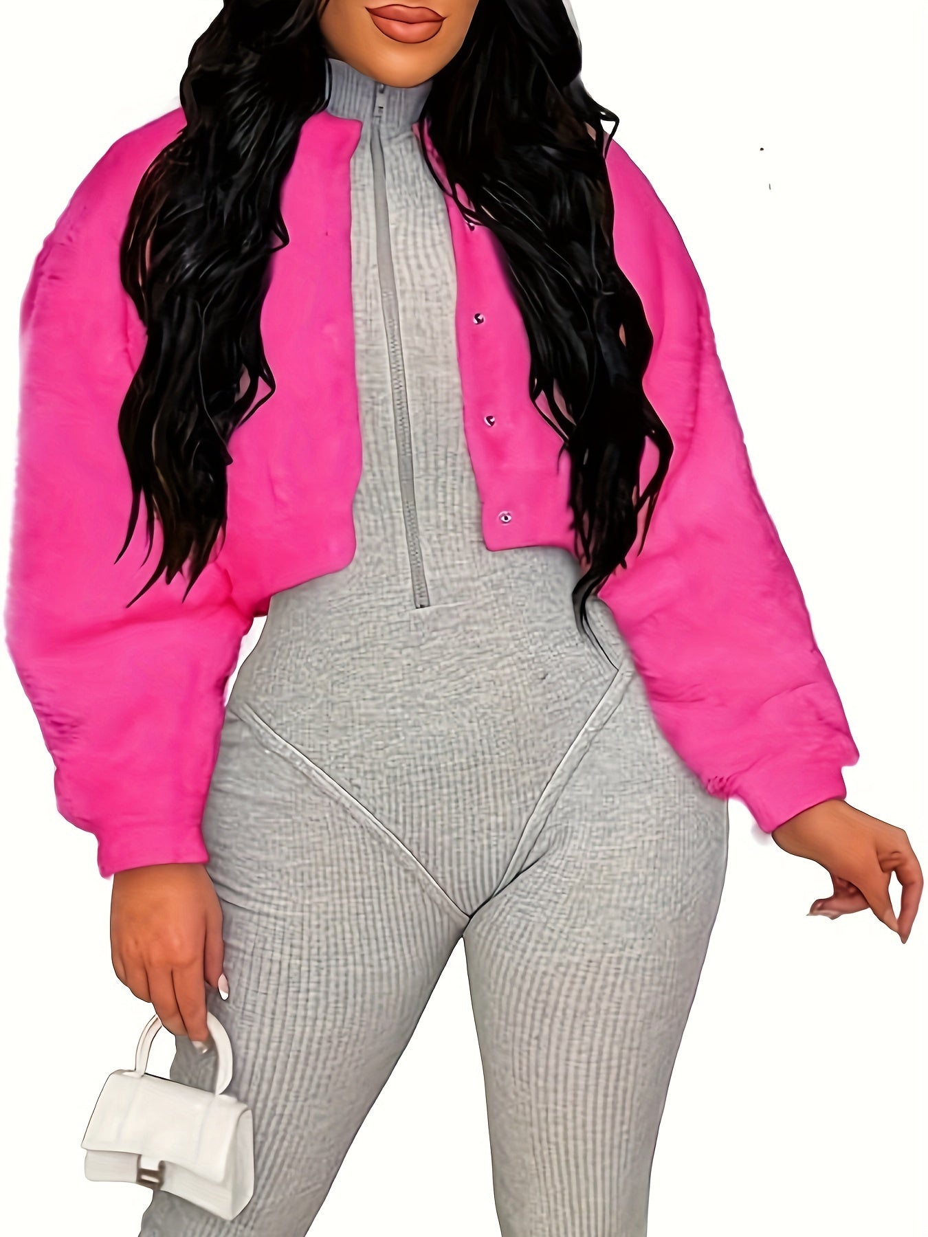 Faux Fur Jacket Women Warm Fluffy Button Crop Coats Casual Outerwear