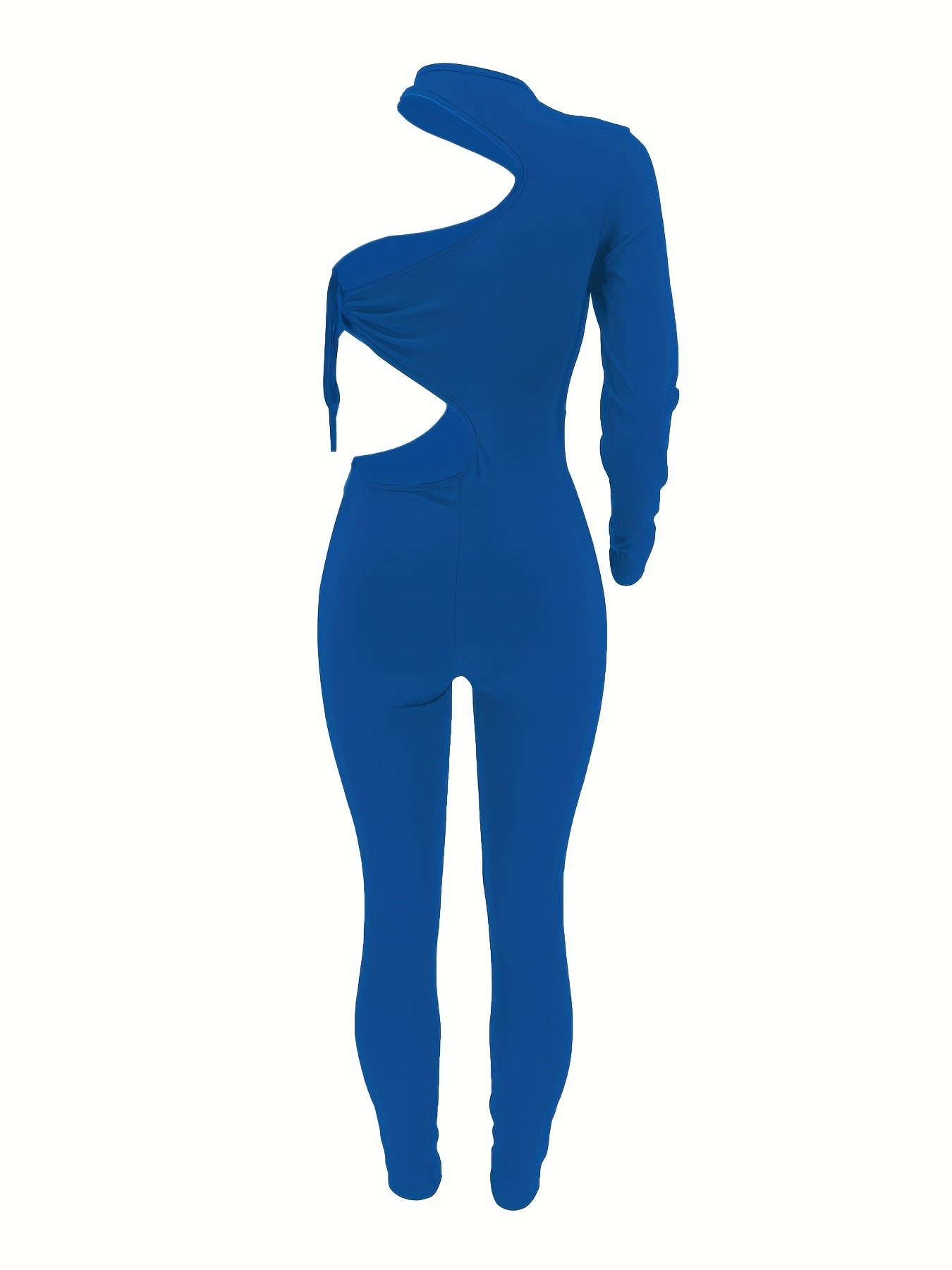 Sexy Asymmetrical One Shoulder Bodycon Jumpsuit - Mid Elasticity, Crew Neck, Solid Color, Polyester, Knit Fabric, Summer Casual Wear for Women - No Sheer, No Printing, Bandeau Style