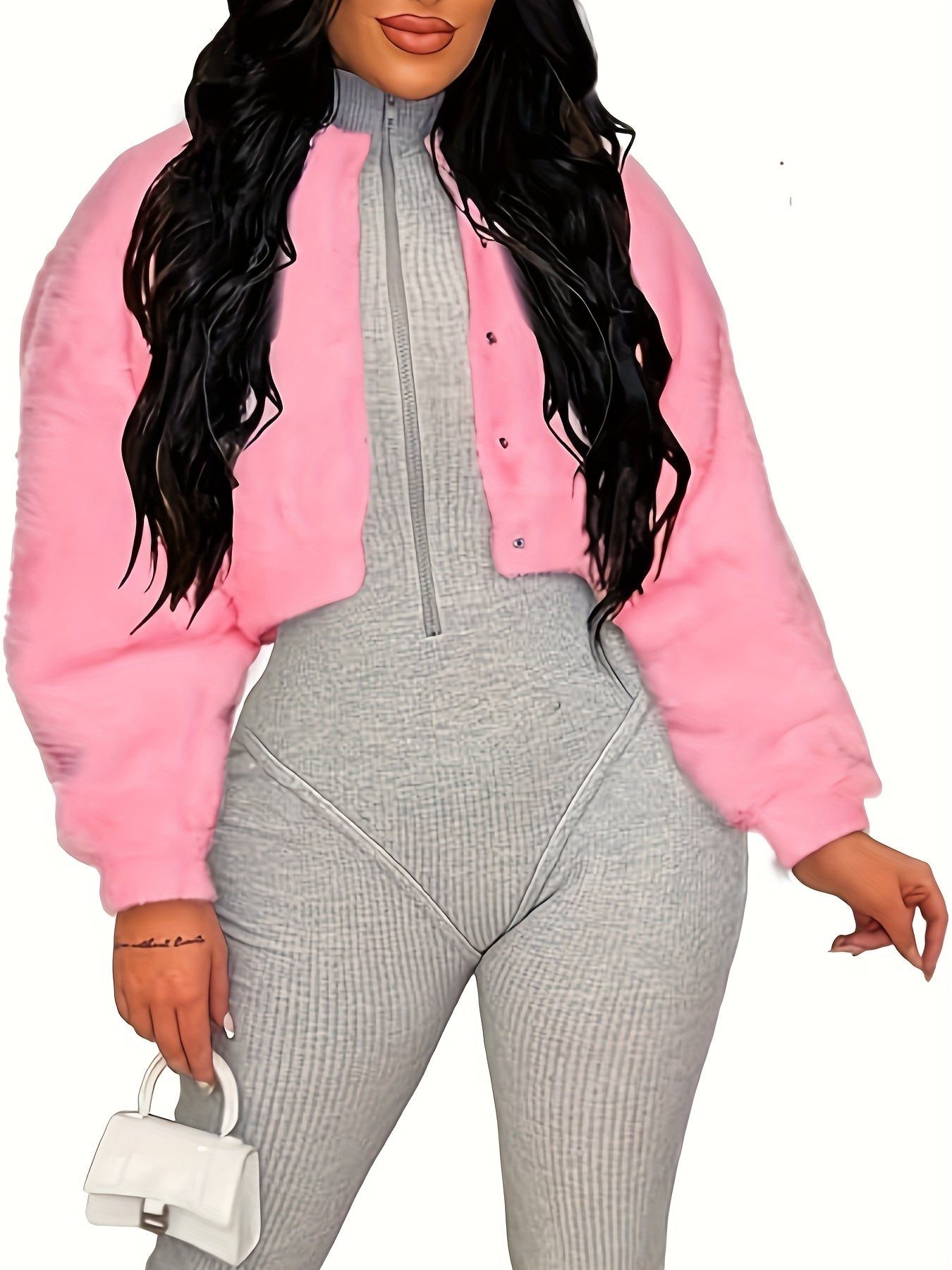 Faux Fur Jacket Women Warm Fluffy Button Crop Coats Casual Outerwear