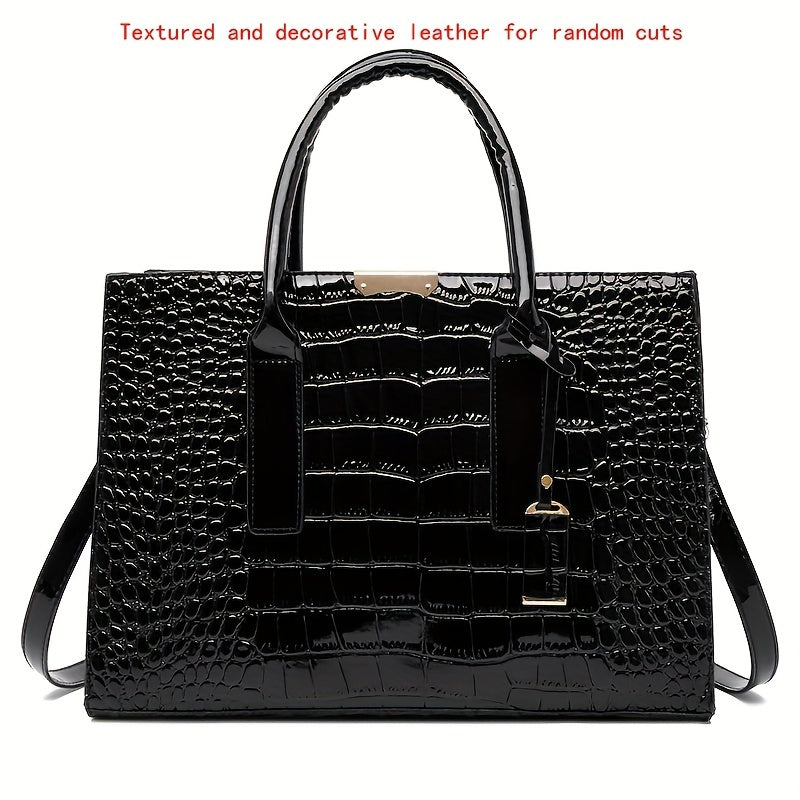 Crocodile Embossed Handbag - Women's Solid Color Shoulder Bag