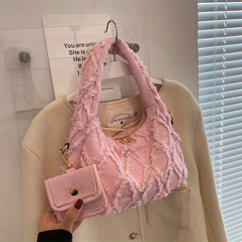 Bag - Fashion Forward Shoulder Tote with Quilted Argyle Pattern & Detachable Coin Purse - Perfect Underarm Stylish Accessory