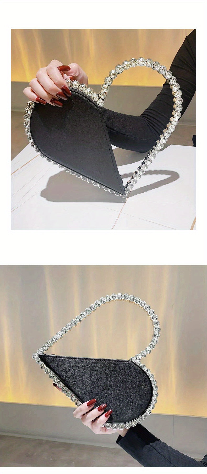Mini Heart Shape Women's Elegant Evening Bag, Trendy Clutch Purse for Party Prom and Wedding
