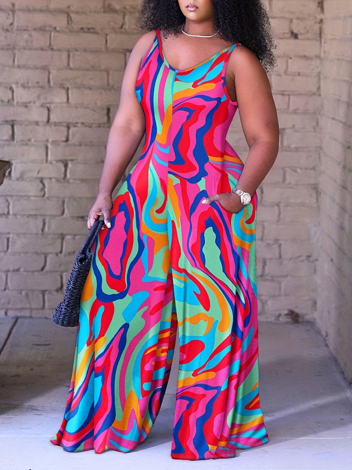 Romantic Baroque Floral Jumpsuit - Bohemian Chic Crew Neck Sleeveless - Wide Leg Womens Fashion Must-Have