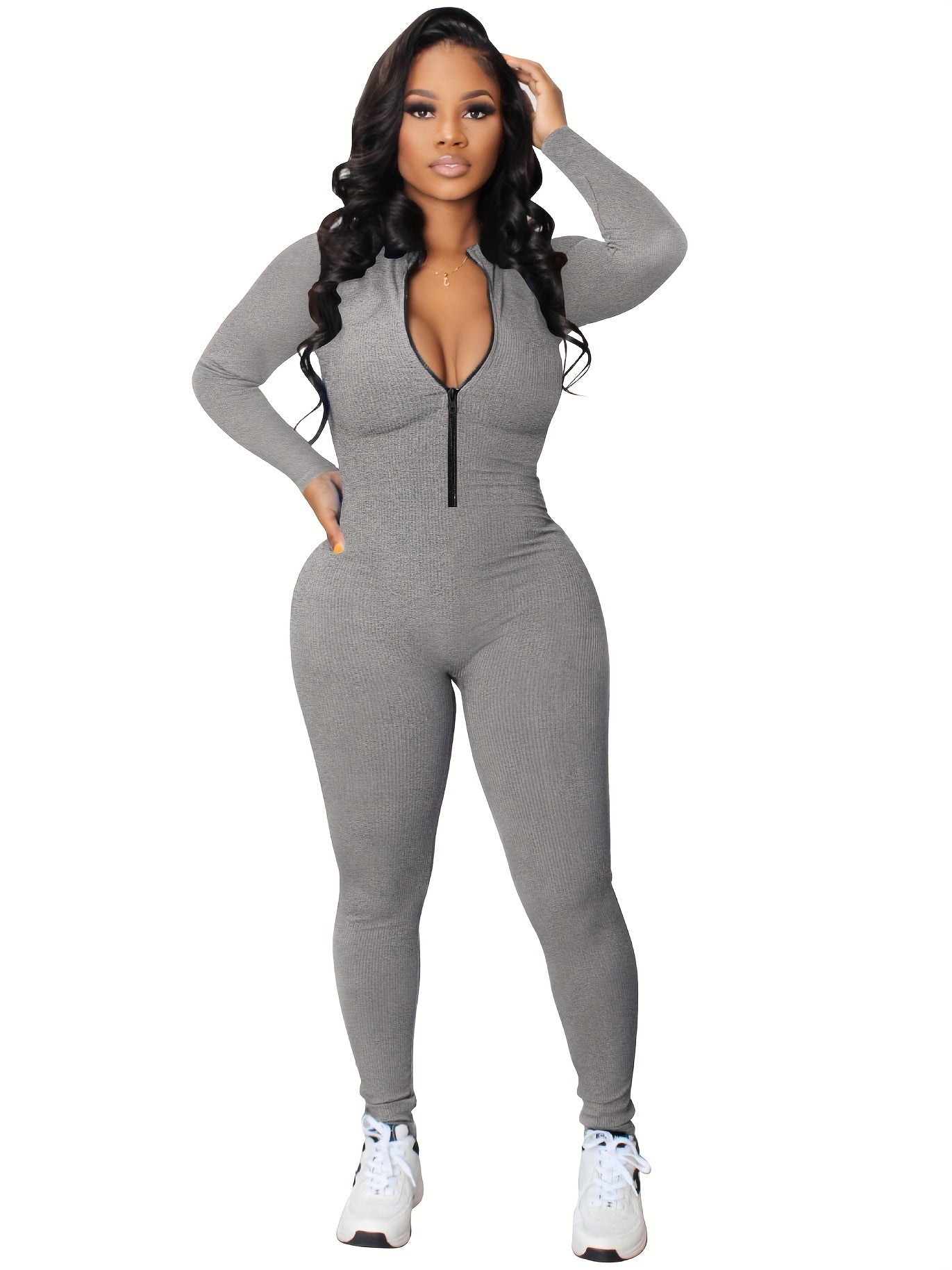 Women's Zip-Front Slim Jumpsuit - Cozy, Stretchy & Chic - Perfect for Spring/Fall