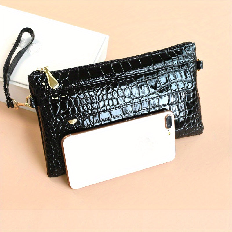 Croc Embossed Clutch Bag Women's Elegant Crossbody