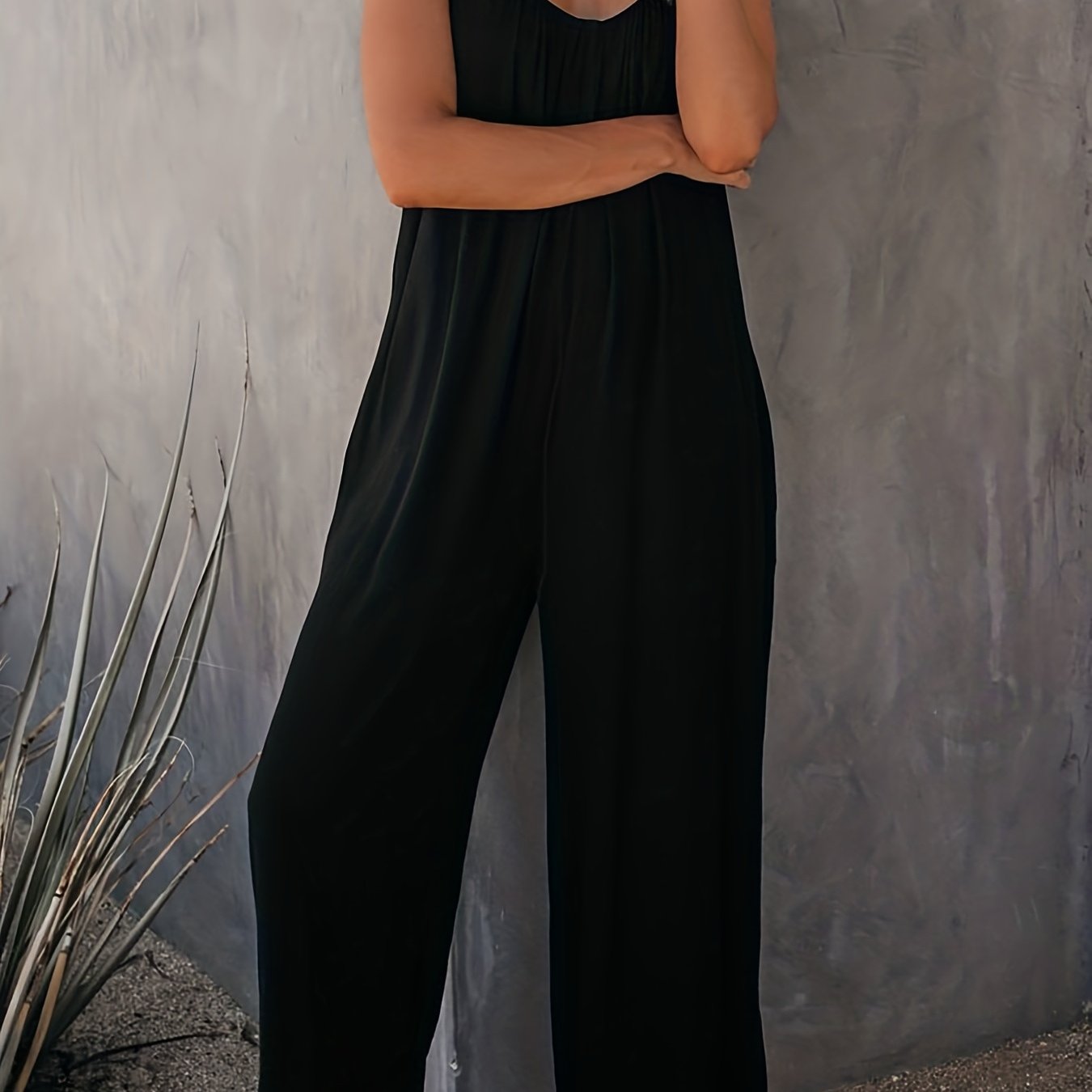 Women'S Light Blue Sleeveless Jumpsuit with Pockets - Casual Polyester Knit Fabric, V-Neck, Summer 2023, Beach Coverup, Beach Coverup Jumpsuit | Casual Style Jumpsuit | Knit Construction