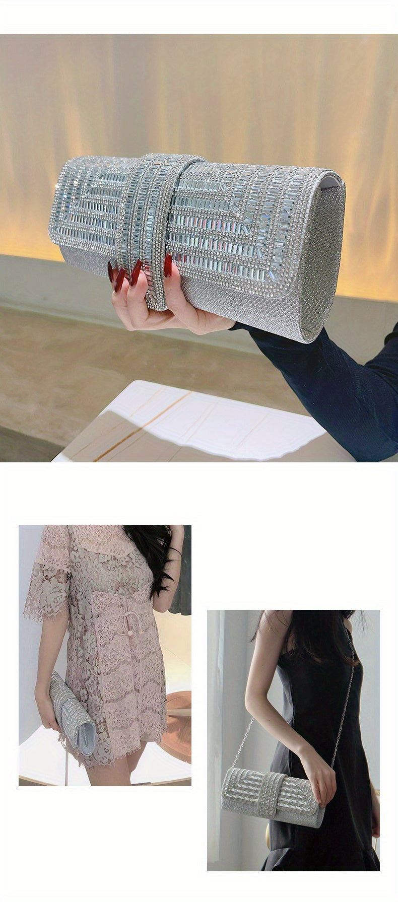Evening Clutch Women Fashion Envelope Bag Prom Luxury Purse Sparkling Crystal Handbag Cocktail Party Handbag