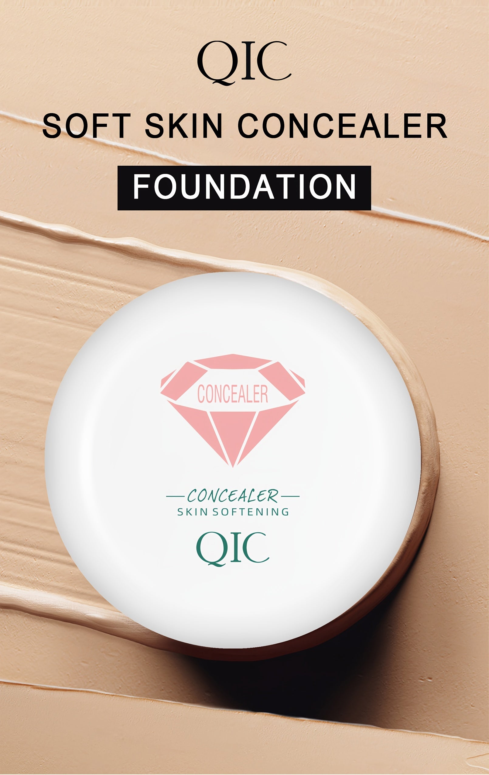 QIC Full Coverage Concealer & Foundation - Matte Finish, Natural Coverage for Dark Circles, Blemishes, & Contouring, Non-Cakey Formula, All Light Beige Types, Plant-Based Squalane, 1fl.oz, Beauty Product, Sleek Packaging, Smo