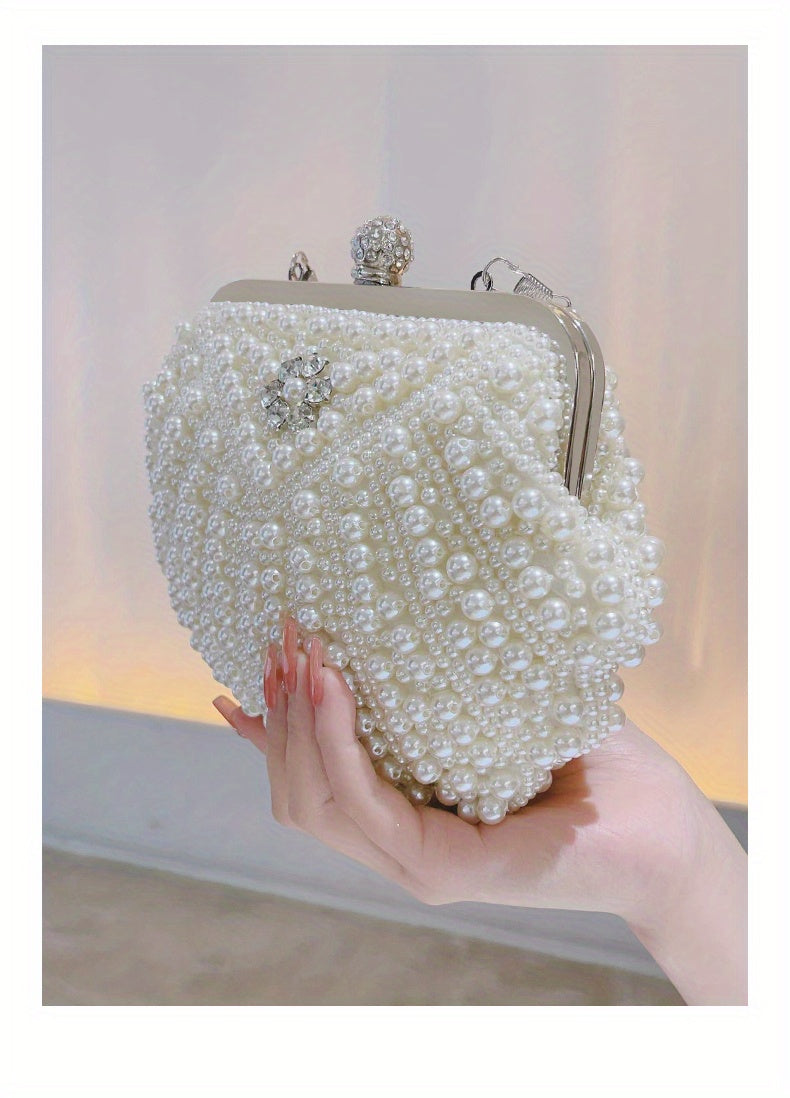 Event Clutch Bag, Buckle Metal Chain Handbag, Floral Handle Party Bag For Wedding