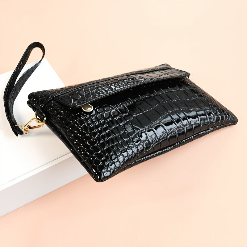 Croc Embossed Clutch Bag Women's Elegant Crossbody